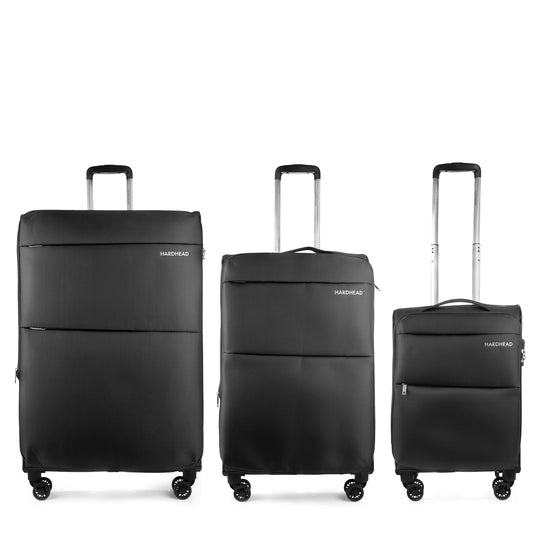 Hardhead Luggage 3 Piece Set (20/26/30") Suitcase Lock Spinner Soft Touring Collection Black