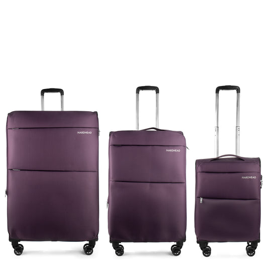 Hardhead Luggage 3 Piece Set (20/26/30") Suitcase Lock Spinner Soft Touring Collection Purple