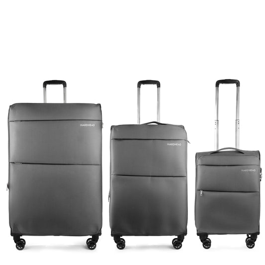 Hardhead Luggage 3 Piece Set (20/26/30") Suitcase Lock Spinner Soft Touring Collection Grey