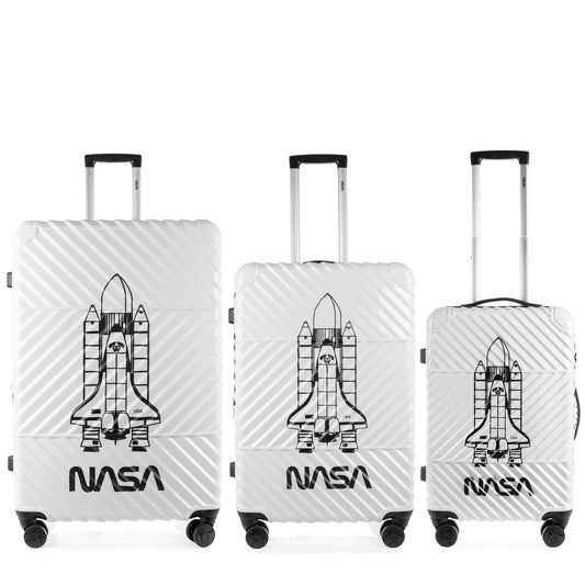 Hardhead Luggage 3 Piece Set (21/25/29") Suitcase Lock Spinner Hardshell Space Shuttle Collection White