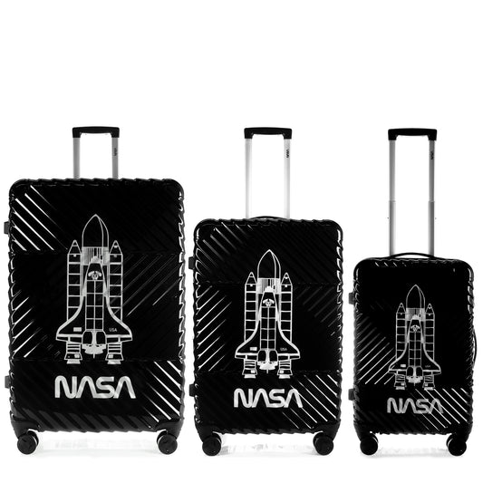 Hardhead Luggage 3 Piece Set (21/25/29") Suitcase Lock Spinner Hardshell Space Shuttle Collection Black